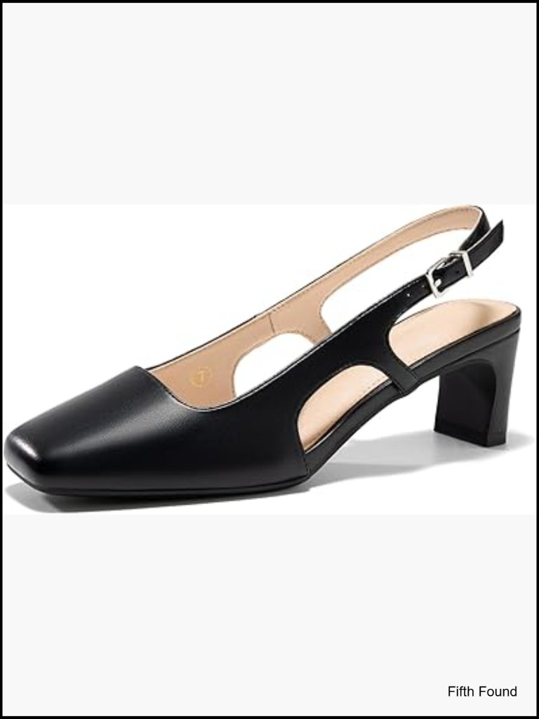 Chunky Low Heels Slingback Pumps Closed Square Toe Block Heel Dress Shoes